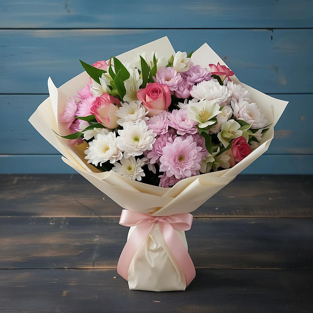 Букет цветов из: Хризантемы, Альстромерии и Розы в Переяславке